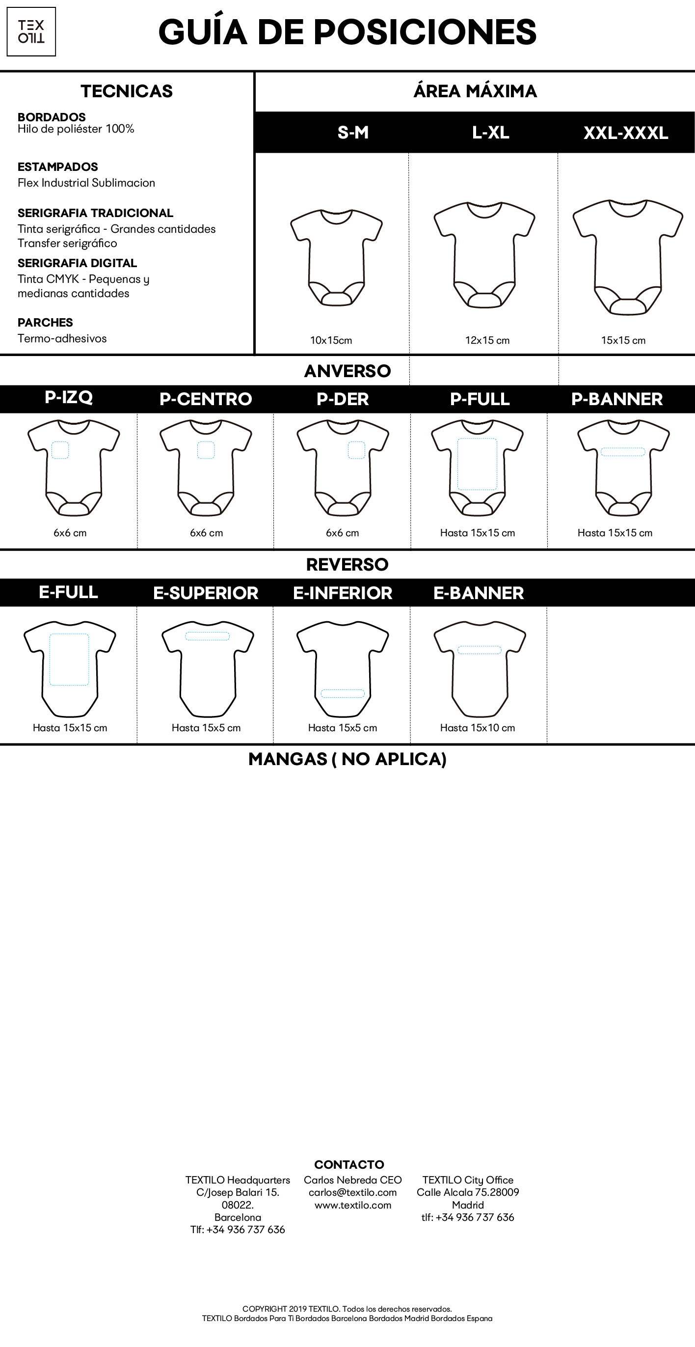 impresion de bodys de bebe, posiciones Logos Estandar impresion de ropa de bebe, posiciones Logos Estandar