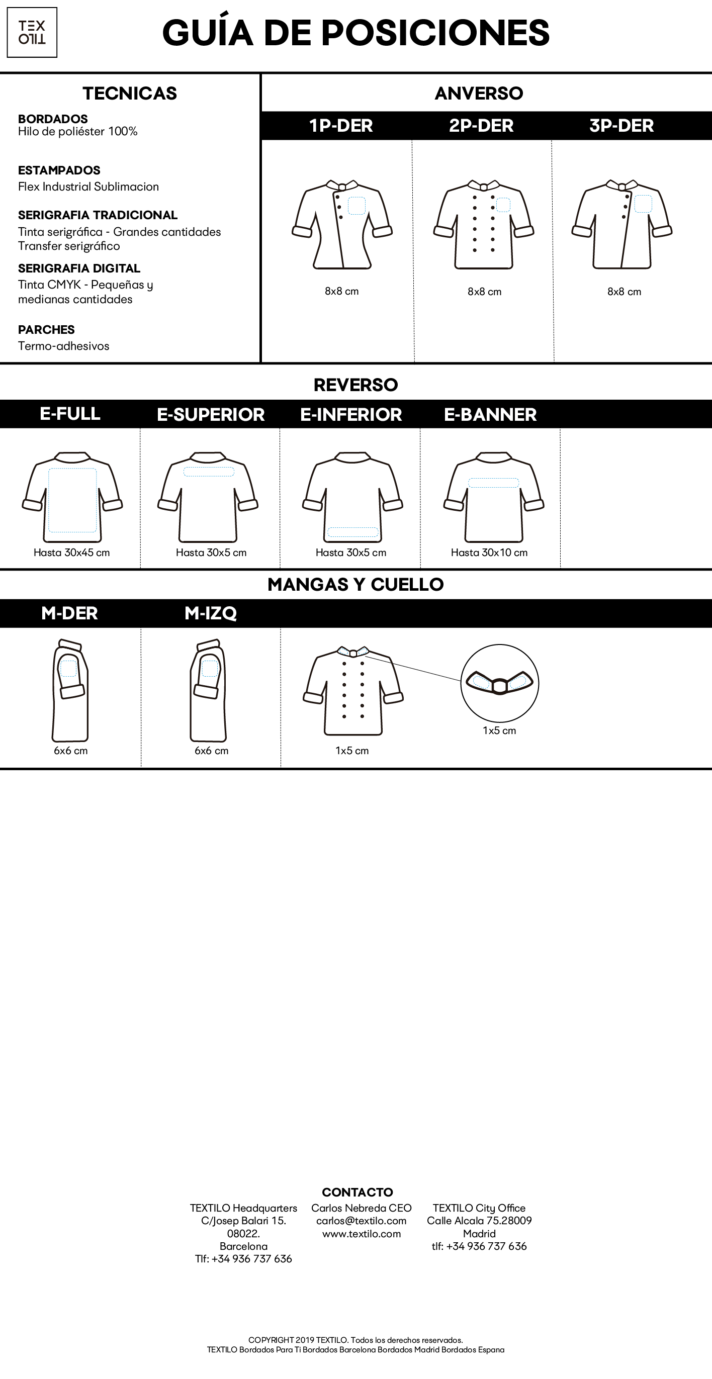 impresion de chaquetas de cocina, posiciones Logos Estandar impresion de chaquetas de cocina, posiciones Logos Estandar